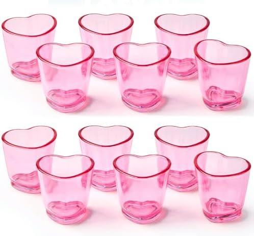 TUZAZO 12 Pcs Heart Shot Glasses Set, Pink Shot Glass Cute 1.5 oz with Heavy Base for Galentines Day Party favors, Valentines, Bar Cart Accessories