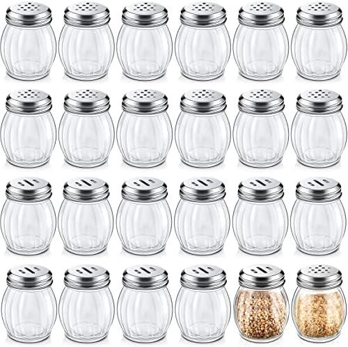 Hotop 19 Pcs Cheese Parmesan Shaker with Perforated Top, 6 Ounce Glass Spices Shaker with Slotted Stainless Steel Top Retro Swirl Style Jar Dispensers for Pepper Sugar Spice Home Kitchen(Modern Style)