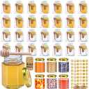 Aliggbent 35 Pack Small Honey Jars for Party Favors in Bulk, 4 oz Mini Hexagon Glass Honey Jars with Dippers, Lids, Cute Stickers, Bee Charms, Gift Bags & Jute for Baby Showers, Weddings, Birthdays