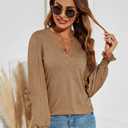 Romanstii Women's Classic-Fit Long Sleeve V-Neck T-Shirt,Brown,S (Brown, S)