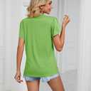 Cap Sleeve Summer Tops for Women Trendy Floral Print Casual V Neck T Shirts Petal Sleeve Blouses (Green, M)