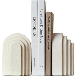Decorative Bookends for Shelves, Set of 2 Book Ends for Heavy Books, Layered Arch Design Beige Bookend