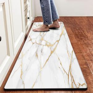 Mrcrypos Marble PVC Leather Kitchen Rug Runner Waterproof Non Slip Cushioned Standing Mats Anti Fatigue Oil Resistant Kitchen Comfort Mats for Floor, Sink, Laundry, Office 17"x47" Luxury Marble Gold