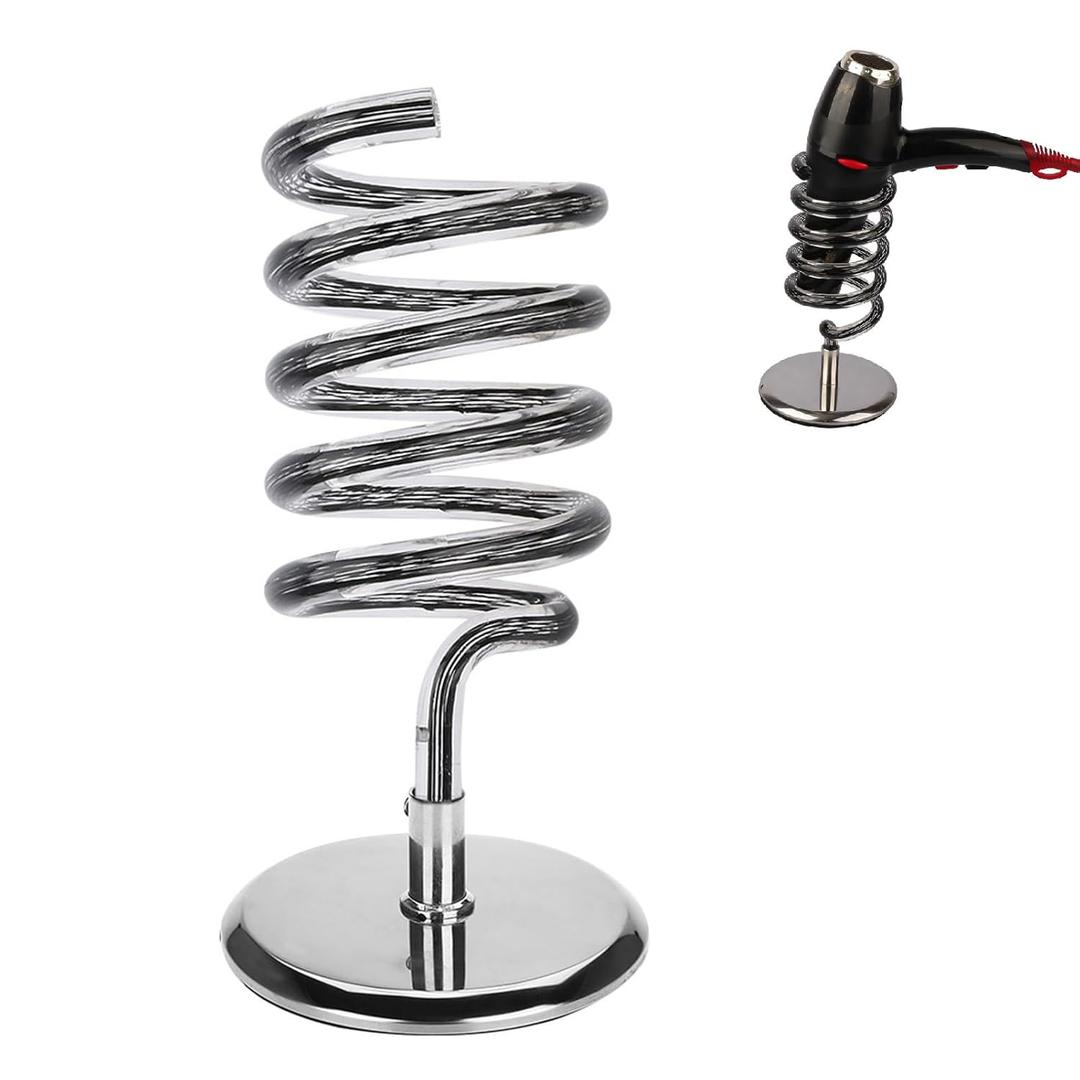 Hair Dryer Holder Countertop, Acrylic Hair Dryer Stand with Stainless Steel Base, Spiral Blow Dryer Holder Hair Tool Organizer for Bathroom, Vanity, Salon, Home