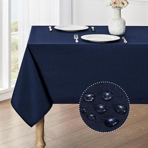 Veblandy Rectangle Tablecloth Waterproof 60x144 inch Linen Textured Table Cloth Stain and Wrinkle Resistant Washable, Decorative Fabric Table Cover for Dining, Party and Camping, Navy Blue