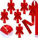 6 Pcs Christmas Cabinet Ribbons Bows Large Christmas Door Ribbon with Xmas Red and Gold Bows for Home Cabinet Door Mantel Xmas Decorations(6 Pieces)