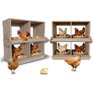 Wooden Nesting Boxes for Chickens Two-Tier Chicken Nesting Box with Swing Perches Floor and Wall Mount Large Laying Eggs Nest Box for Chickens Hens Ducks Poultry (8 Compartments)