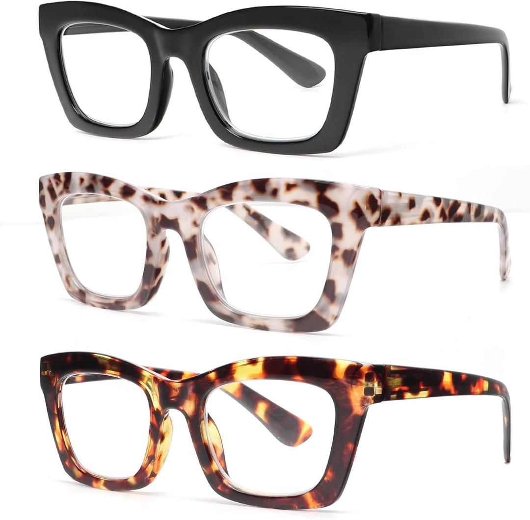 REAVEE Oprah Style Reading Glasses for Women, Blue Light Blocking Stylish Oversized Computer Readers Spring Hinge (Black/Brown Tortoise/Grey Tortoise)