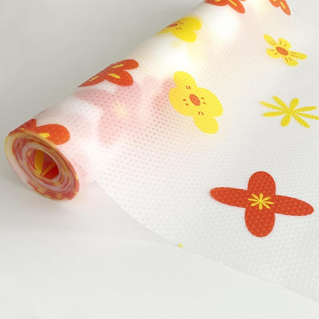 Non-Adhesive Shelf Liners for Kitchen Cabinets, Drawer Liner - Durable EVA Material with Patterns, Oil-Proof, Waterproof - Easy to Clean & Cut (Yellow Red, 11.8" W x 230" L)