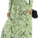 LILBETTER Women Long Sleeve Deep V Neck Loose Plain Long Maxi Casual Dress (XXL)