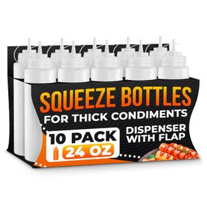 10-Pack Plastic Condiment Squeeze Bottles 24 oz  Refillable Squirt Bottles with Narrow Tip Leak-Resistant | Great for Oil, Sauces, Ketchup, Dressing, Mayonnaise, Syrup, Easter BBQ, Kitchen & Catering