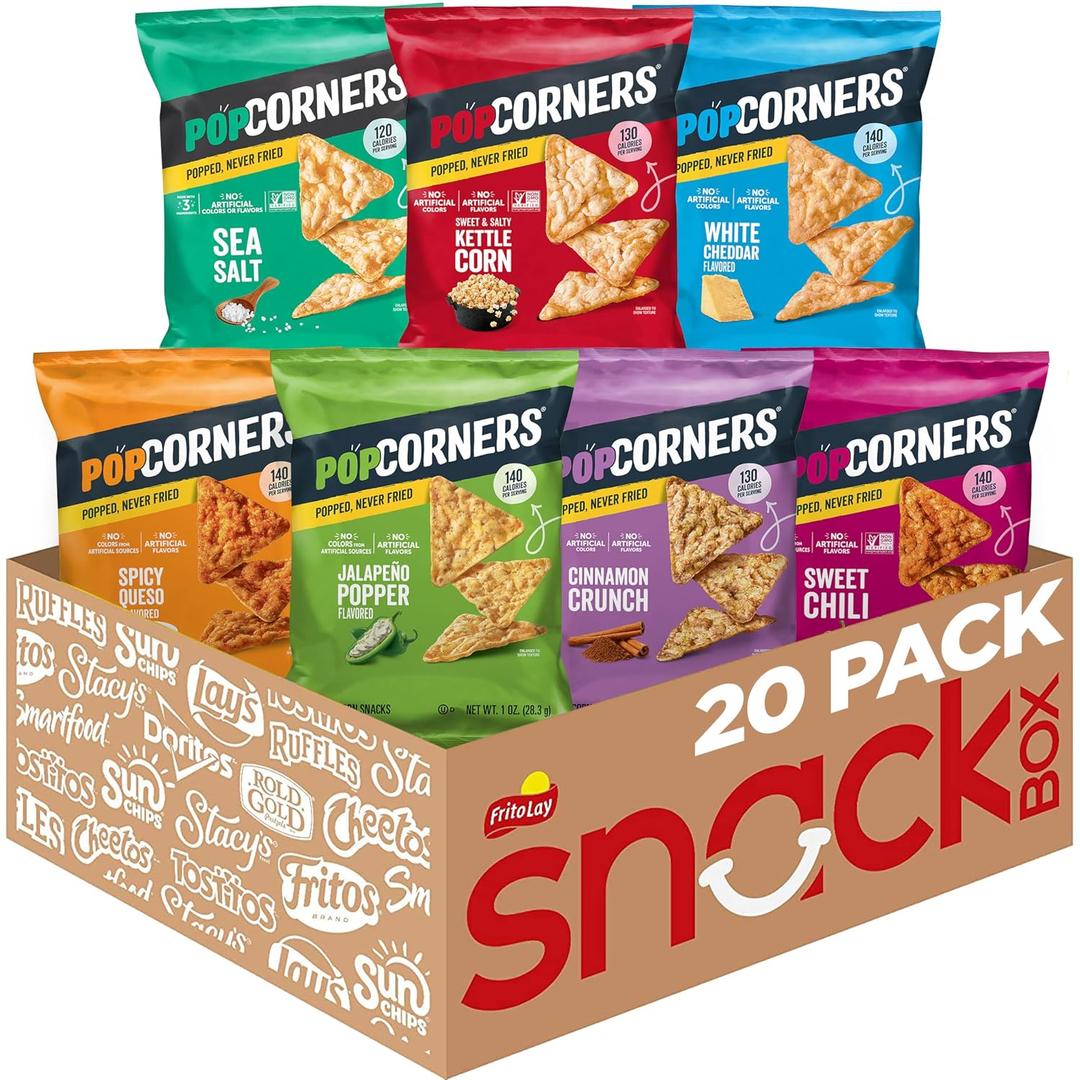 PopCorners Popped Corn Chips, 7 Flavor Variety Snack Pack, 1 oz Bags, (20 Pack), Gluten Free, No Artificial Colors, No Artificial Flavors (EXP 02/09/27)