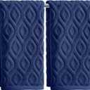 Artoid Mode 2 Pcs Navy Blue 3D Diamond Grid Jacquard Hand Towels for Bathroom, 100% Cotton Soft Absorbent Bathroom Decor Towels, 13.7 x 29.5 Inch