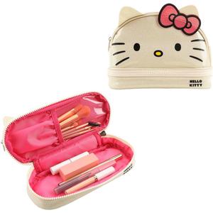 Bioworld Hello Kitty Character Face White Glitter 6" Cosmetic Pouch