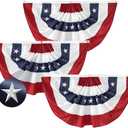 3Pack Pleated Fan Flag, 2x4 Feet Bunting Decoration Flags Embroidered Patriotic Stars & Sewn Stripes Canvas Header Brass Grommets