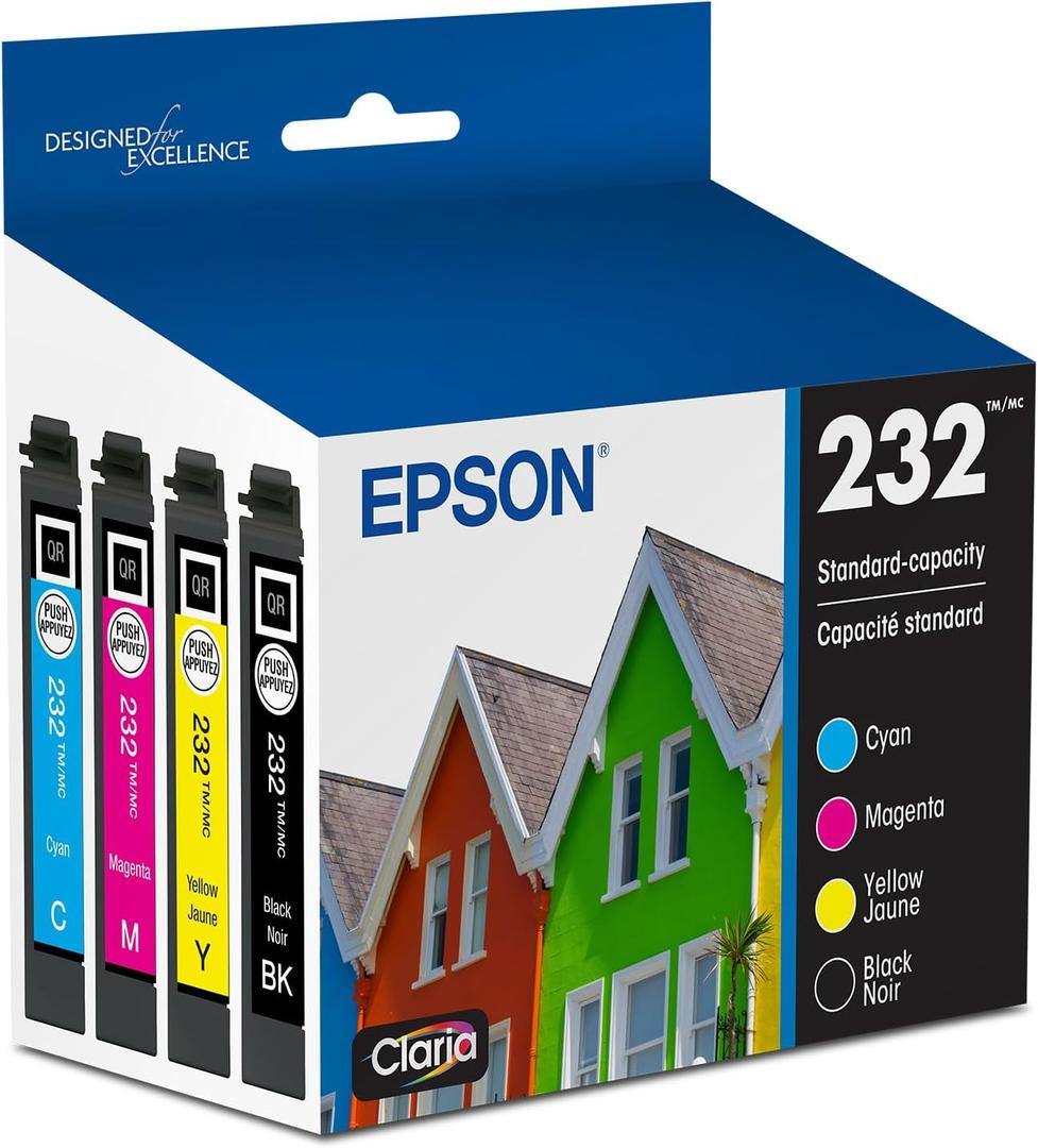EPSON 232 Claria Ink Standard Capacity Black & Color Cartridge Combo Pack (T232120-BCS) Works with WorkForce WF-2930, 2950 and Expression XP-4200, 4205