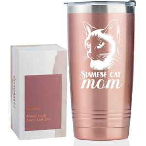 Onebttl Siamese Cat Gifts for Women, Insulated 20oz Stainless Steel Travel Tumbler with Lid, Gift Box and Card Included