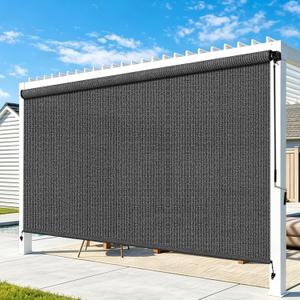 Outdoor Roller Shades for Patio, Gray 12' W x 8' H Cordless Patio Shades Roll Up Outdoor Blinds with Splicing Design, 90% UV Protection for Porch Gazebo Pergola, 144"W x 96"H