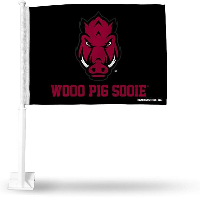 Rico Industries NCAA Arkansas Razorbacks - Black Car Flag with included Pole 16 x 19.5"