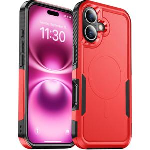 Temdan Designed for iPhone 16 Case Magnetic,[Compatible with Magsafe][Military Grade Drop Protection] Dropproof Heavy Duty Tough Rugged Shockproof Phone Case for iPhone 16 (6.1")-Red