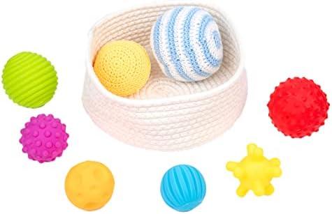 Adena Montessori Pack Sensory Balls for Toddlers 1-3,Sensory Baby Toys 6-12 Months,Infant Educational Squeeze Sensory Toy Soft Multi Ball Set Gifts with Bright Color Textured with White Woven Basket