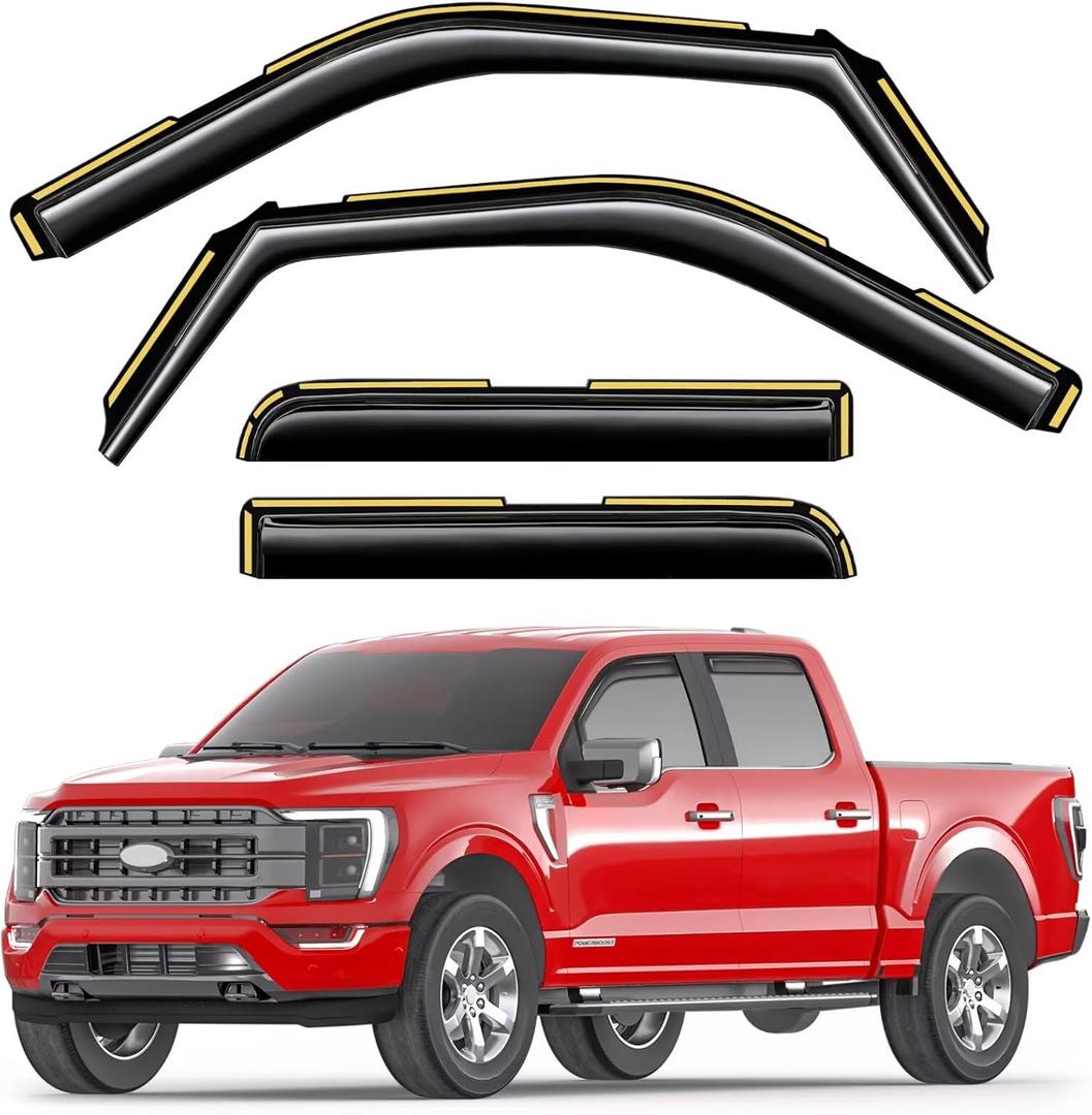 in-Channel Window Rain Guards Fit for Truck Ford F150 2021-2026 SuperCrew Extra Durable Window Visors Window Deflectors Vent Visors Vent Shades Car Accessories-4 pcs 2-Q11-Gai