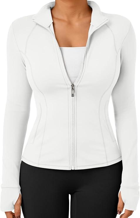 Trendy Queen Women's Zip Up Lightweight Jackets Workout Hoodies Gym Clothes Slim Fitted, 2 Pockets, Thumb Hole, Comfy Stretchy, Athletic Activewear, Fall Outfits, Scrub Jackets (XS)