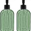 2 Pack 14oz Glass Soap Dispenser with Black Pump  Refillable for Hand Soap, Dish Soap, Lotion, Suited for Kitchen, Bathroom & Laundry Room(Olive Green)