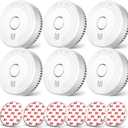 Ecoey Smoke Alarm Fire Detector, Battery Included Photoelectric Smoke Detector with Test Button and Low Battery Signal, Small Fire Alarm for Home, Bedroom FJ136GB, 6 Packs