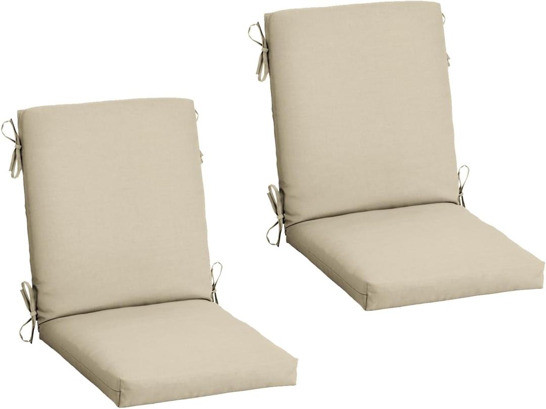 Arden 2-Pack Outdoor Patio Dining Chair Cushion, 20x44, Rain-Proof Seat Pad, Fade-Resistant Outdoor Cushion Tan Leala Polyfill, 2 Pack, Tan Leala