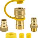 3/4" Male and Female Natural Gas Quick Connect Plug Fittings,Heavy Solid Brass Quick Connect Fittings Convert for Pipe Natural Gas Supply for Generators, Gas Grills, Fire Pits,RV (Yellow 3 PCS)