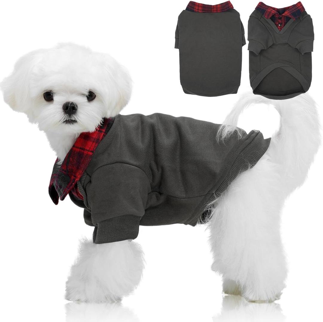 FUAMEY Dog Sweatshirt for Medium Dogs,Lightweight Dog Pullover Stylish Dogs Vest Breathable Two-in-One Pet Sweatshirt with British-Style Plaid Washed Vintage Pet Clothes Sweater Grey M