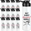 Hushee Pack of 12 Baseball Water Bottles Bulk 25 oz Aluminum Sport Bottles with Leakproof Lid Fall Outdoor Stuff Accessories for Cyclists, Runners, Hikers, Beach Goers, Picnics, Camping (Eat Sleep)
