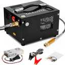 PCP Air Compressor 4500Psi/30Mpa Water/Oil Free PCP Air Pump Rifle,12V Automotive DC 110V AC PCP Airgun Compressor With Power Converter,Built-in Fan,Suitable for Paintball, Air Rifle, Black 