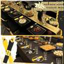 50 Pcs Pre-rolled Halloween Plastic Silverware Set Gold Disposable Plastic Cutlery Set with 50 Black and Gold Napkins, Knives, Forks and Spoons for Business Meeting Halloween Anniversary Party