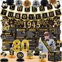 80th Birthday Decorations for Men Women,24PCS 1945 Banner Decorations,Including Banner,6 Honeycomb Topper,80 Balloons,Anniversary Card,Cheers to 80 Years Banner,7 Hanging Swirl,6 Paper Poms,Sash