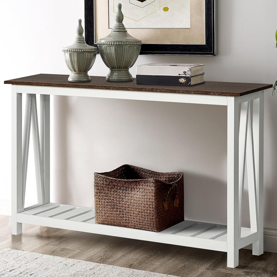 ChooChoo Farmhouse Console Table, Rustic Vintage Narrow Sofa Table for Entryway, Living Room, Hallway, 47 White, 11.8"D x 47.2"W x 31.5"H
