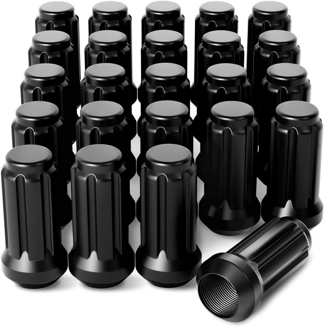 Orion Motor Tech M14x1.5 Lug Nuts Black with Spline Tuner, XL 2 inches Length Conical Wheel Nut, Compatible with Chevy GMC Ford Cadillac Lincoln SAAB Saturn Silverado 1500 Savana, Set of 24