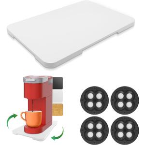 360° Rolling Tray Bamboo Appliance Slider, Appliance Sliders for Kitchen Appliances Sliding Tray for Coffee Maker Appliances Mat Easily from Under The Cabinet White(13.9"×9.4")