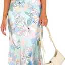 PRETTYGARDEN Women's 2025 Summer Satin Dress Elegant Sleeveless Mock Neck Cocktail Party Maxi Dresses (Print Blue). XL