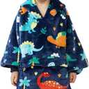 NOUKOW Wearable Blanket Hoodie Oversized Sherpa Blanket Sweatshirt Flannel Sweater Blanket with Large Pocket (Dinosaur)