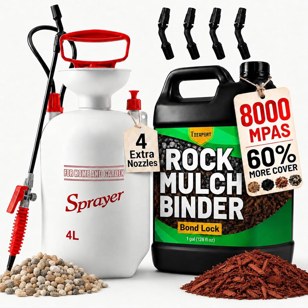 Teexpert Rock Glue for Landscaping with Sprayer, Mulch Binder Pea Gravel Adhesive Concentrate 1 Gallon, Heavy Duty Landscape Lock Spray for Rocks, Mulch Anchor Fast Dry Safe for Plant Pet Garden Beds