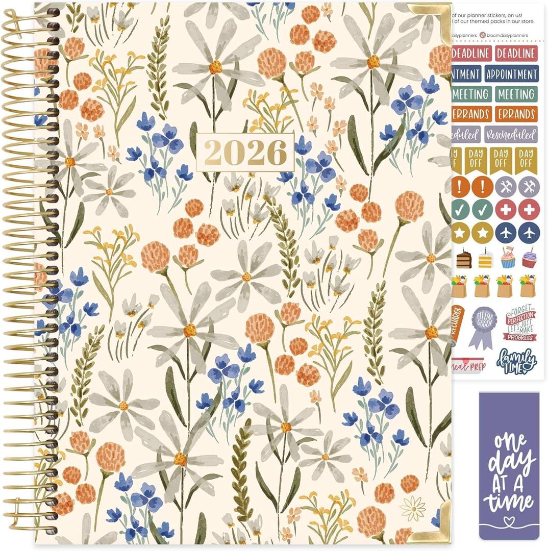 bloom daily planners HARDCOVER 2026 Planner (January to December) - 8.5 x 11 Weekly & Monthly Dated Agenda Organizer Book with Stickers & Tabs - Whimsical Wildflowers
