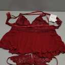 PITINAN Sexy Lingerie for Women Naughty 3 Piece Lace Bralette, Mini Skirt with G-String Crotchless Teddy Lingerie Set Size S