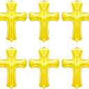 6 Pcs 34 Inch Cross Balloon Jumbo Baptism Large Memorial Balloons Communion Christening Religious Foil Party Balloon for Xmas Home Outdoor Decorations(Gold)