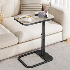 Kitstorack TV Tray Table, Adjustable Height & 90° Flip-Over Panel Design, Sofa Arm End Side Table for Eating Laptop Couch Bed Dinner or Small Spaces, Gray
