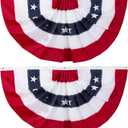 58"x27" USA Patriotic Nylon Bunting Pleated Flag, 2 Sided, Embroidered Stars, Sewn Stripes, Grommets- July 4th American Flag Decor Outdoor Use- Inside Outside Porch Rail or Window Decoration (2 Pack)