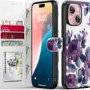 FUNMIKO for iPhone 14 Plus Case Wallet,Detachable Flip Folio Leather Cover,RFID Blocking 4 Card Holder,Magnetic Kickstand,Protective Phone Shell for Women Girls,Purple Blooming Flowers