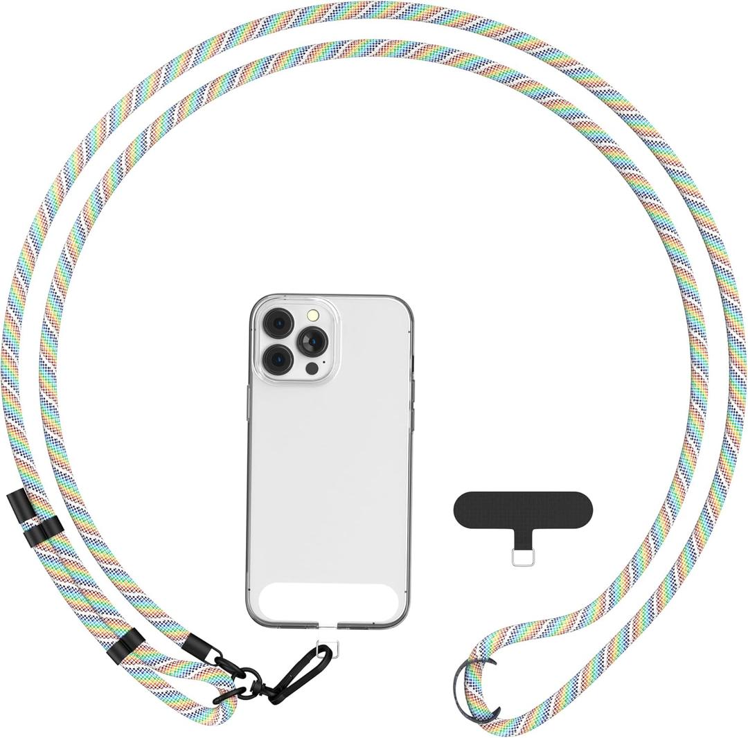 Phone Lanyard - Adjustable Neck Strap,2 Phone Patches,Multifuctional Patch Lanyards (Rainbow colors)