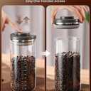 Coffee Canister with Airtight Lid, One-Press Button Borosilicate Glass Coffee Container with PP Silicone Lid, Food Storage Container for Grounds Coffee, 1lb Beans, Flour, Cereal, Sugar